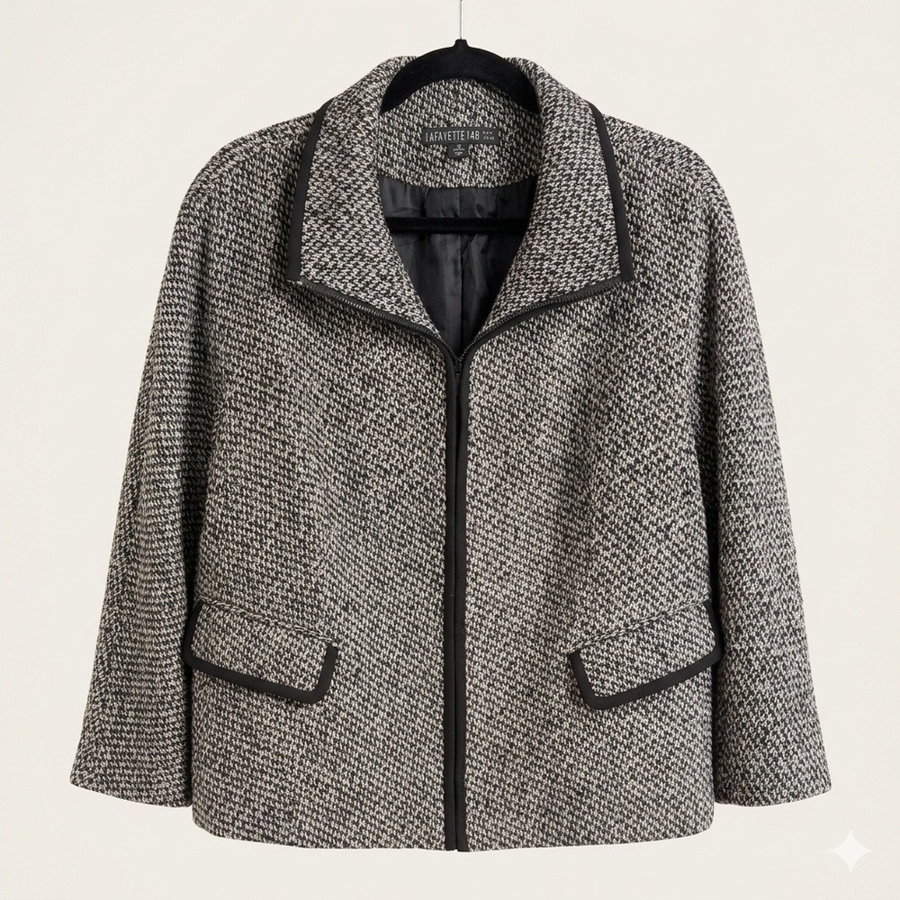 Lafayette 148 New York Wool‎ Cashmere Camel Hair Zip Up Jacket Size 12 Tweed